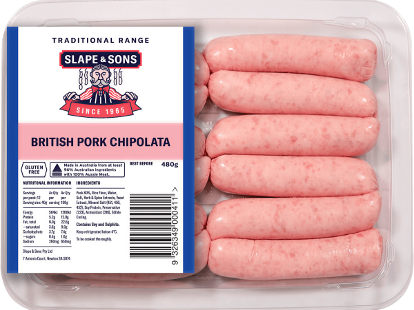 Slape & Sons British Pork Chipolata 480g